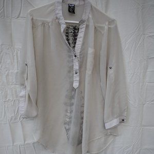 Sheer long sleeve spine graphic blouse
